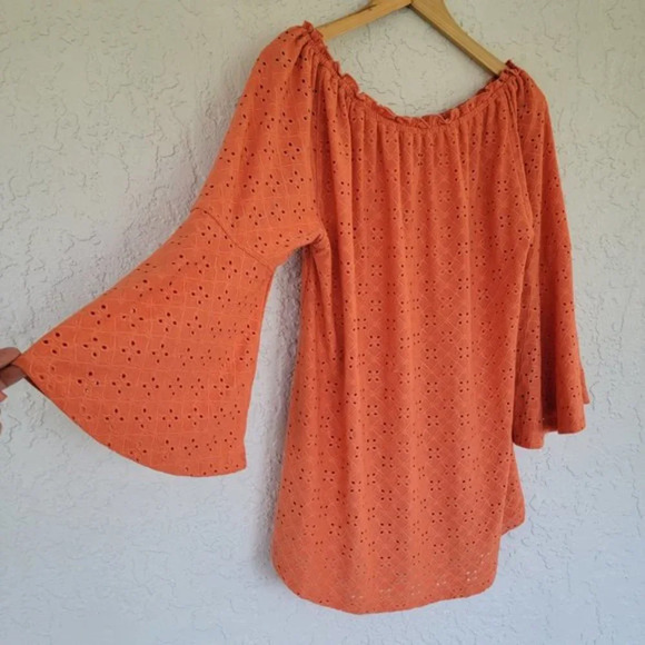 Multiples 3/4 Flare Sleeve Off The Shoulder Top Orange Size M - Picture 4 of 10